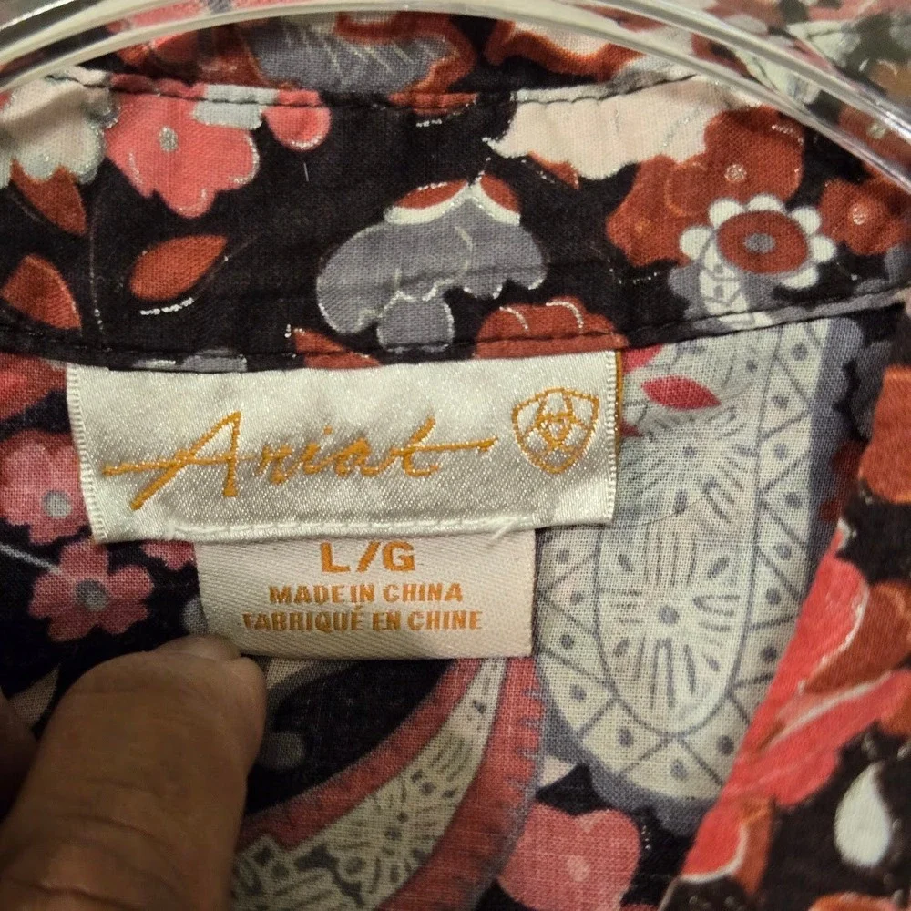 Ariat Womens Paisley Floral Snap Front Shirt Cotton Western Casual Large - Picture 4 of 9